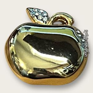 Gold Tone Apple Brooch With Rhinestone Embellishment
